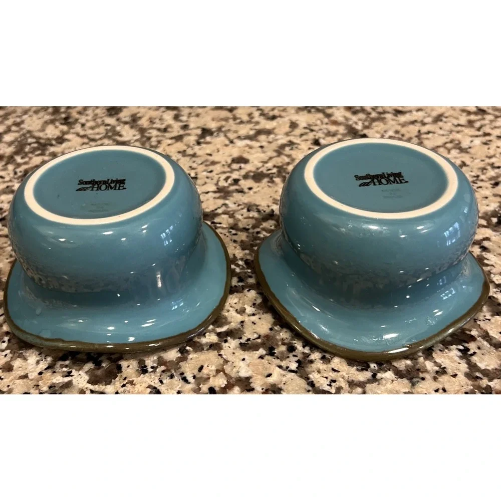 Set Of 2 Tuscan Tidbit Ramekins Southern Living At Home Bowls Wavy Edges Blue